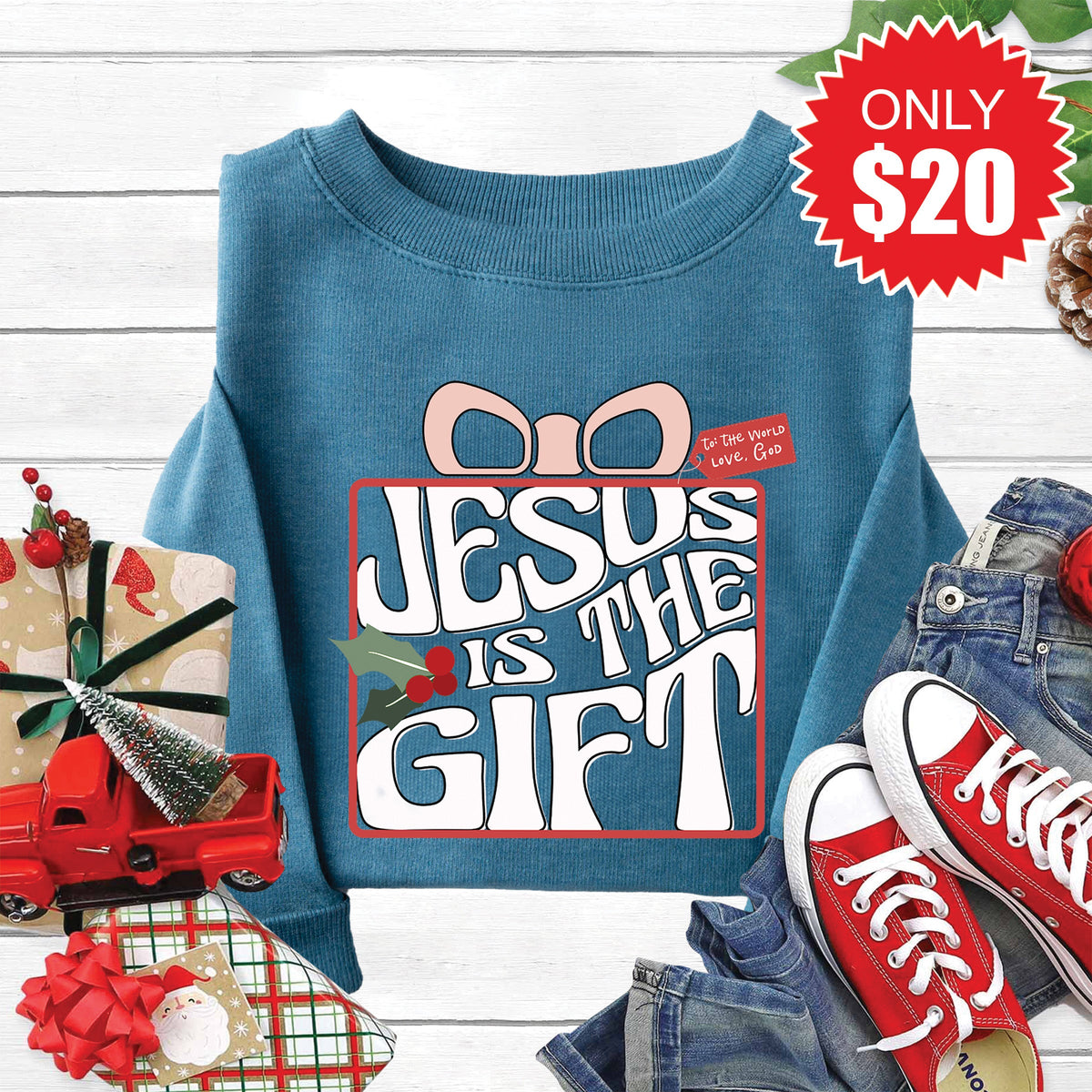 Jesus Is The Gift Sweatshirt - Heather Deep Teal - 20 product image 1