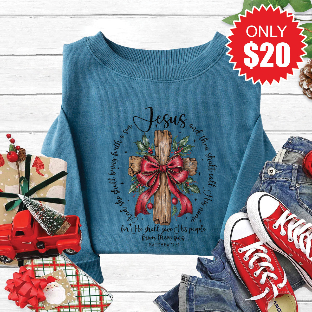 His Name Sweatshirt - Heather Deep Teal - 20 product image 1