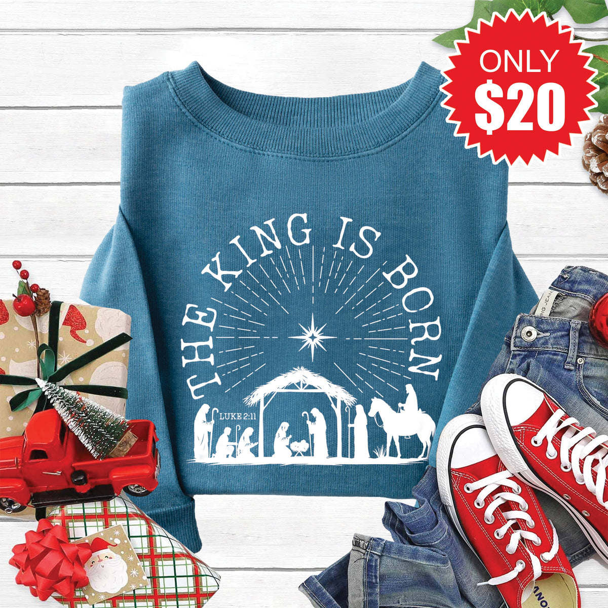 The King Is Born Sweatshirt - Heather Deep Teal - 20 product image 1