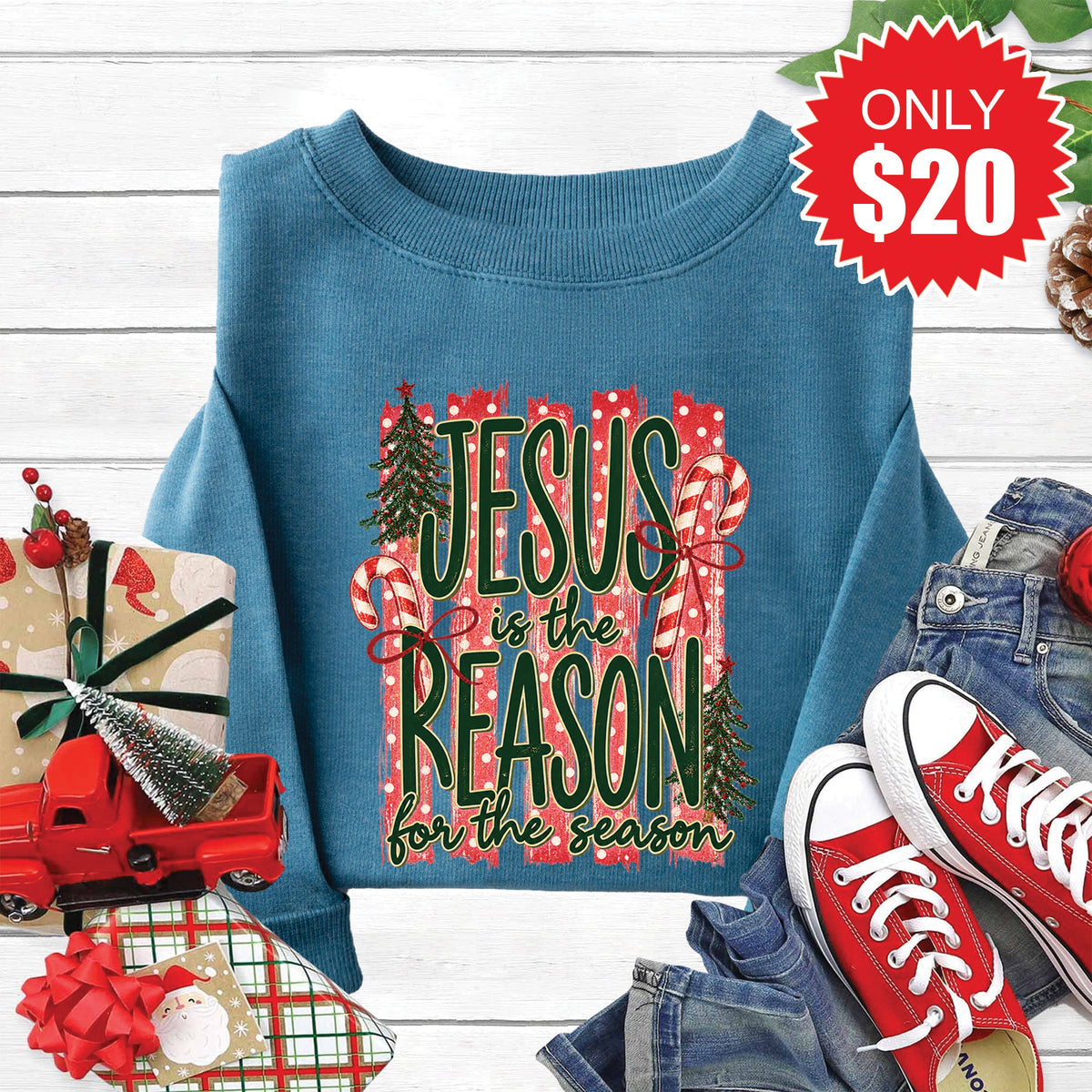 Jesus Is The Reason Sweatshirt - Heather Deep Teal - 20 product image 1