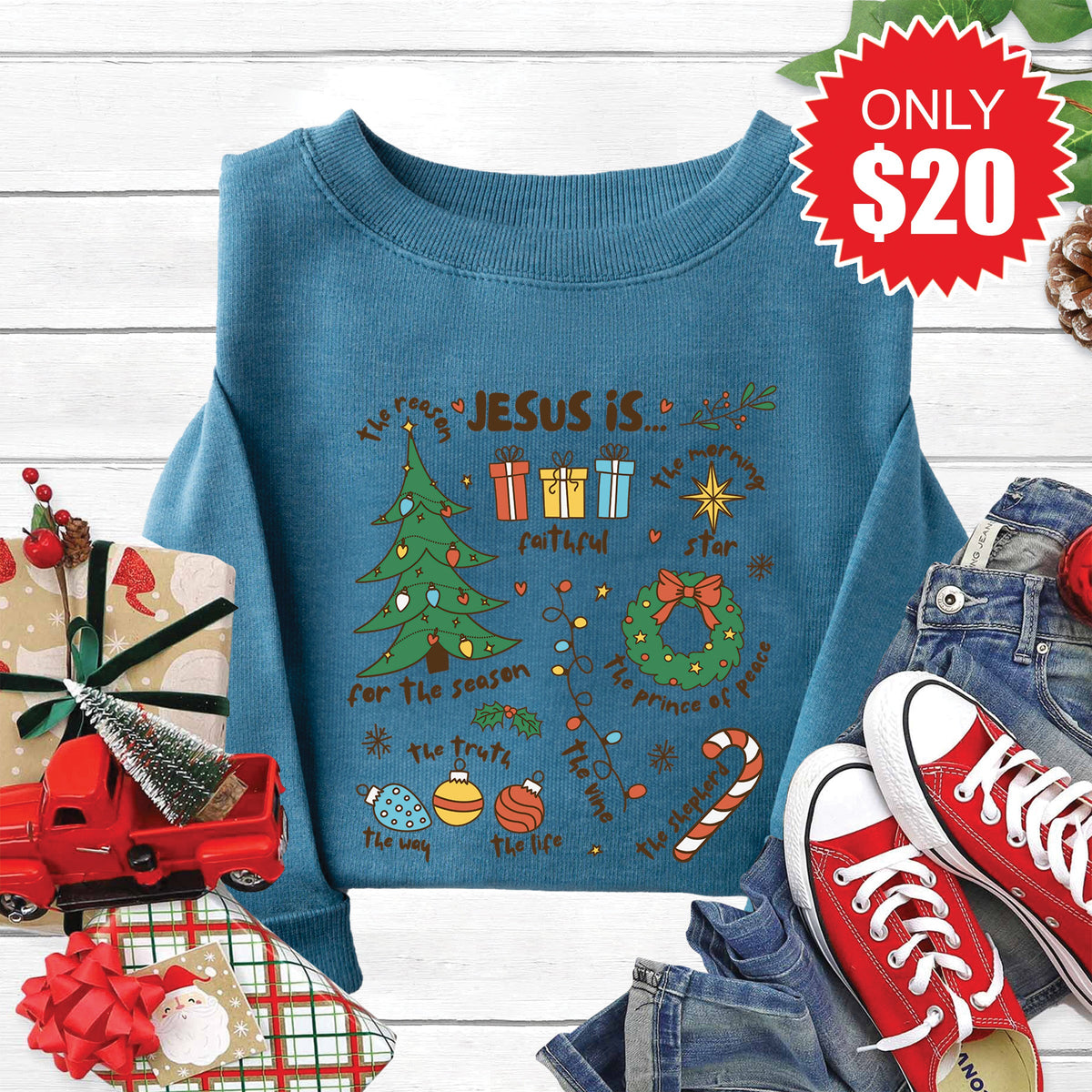 Jesus Is Christmas Sweatshirt - Heather Deep Teal - 20 product image 1