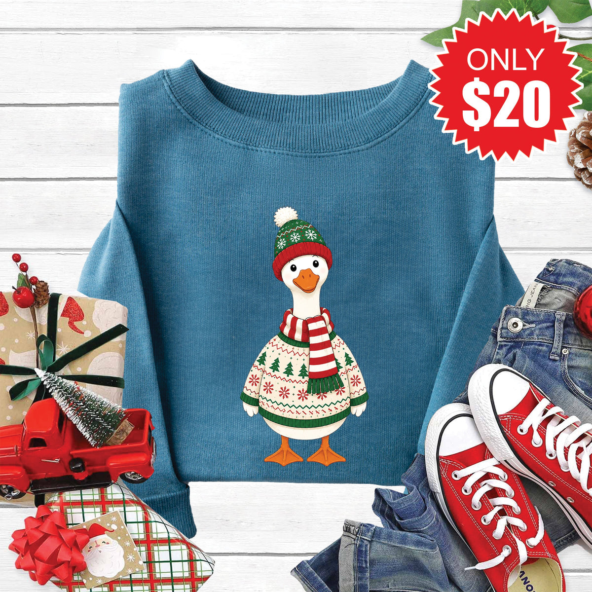 Christmas Goose Sweatshirt - Heather Deep Teal - 20 product image 1