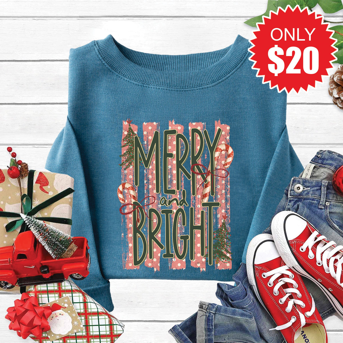 Merry and Bright Sweatshirt - Heather Deep Teal - 20 product image 1