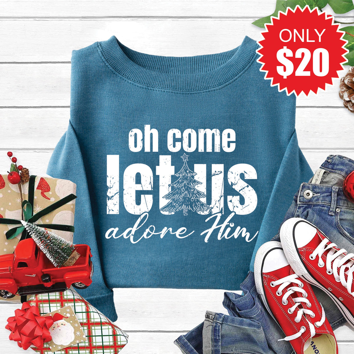 Let Us Adore Him Sweatshirt - Heather Deep Teal - 20 product image 1