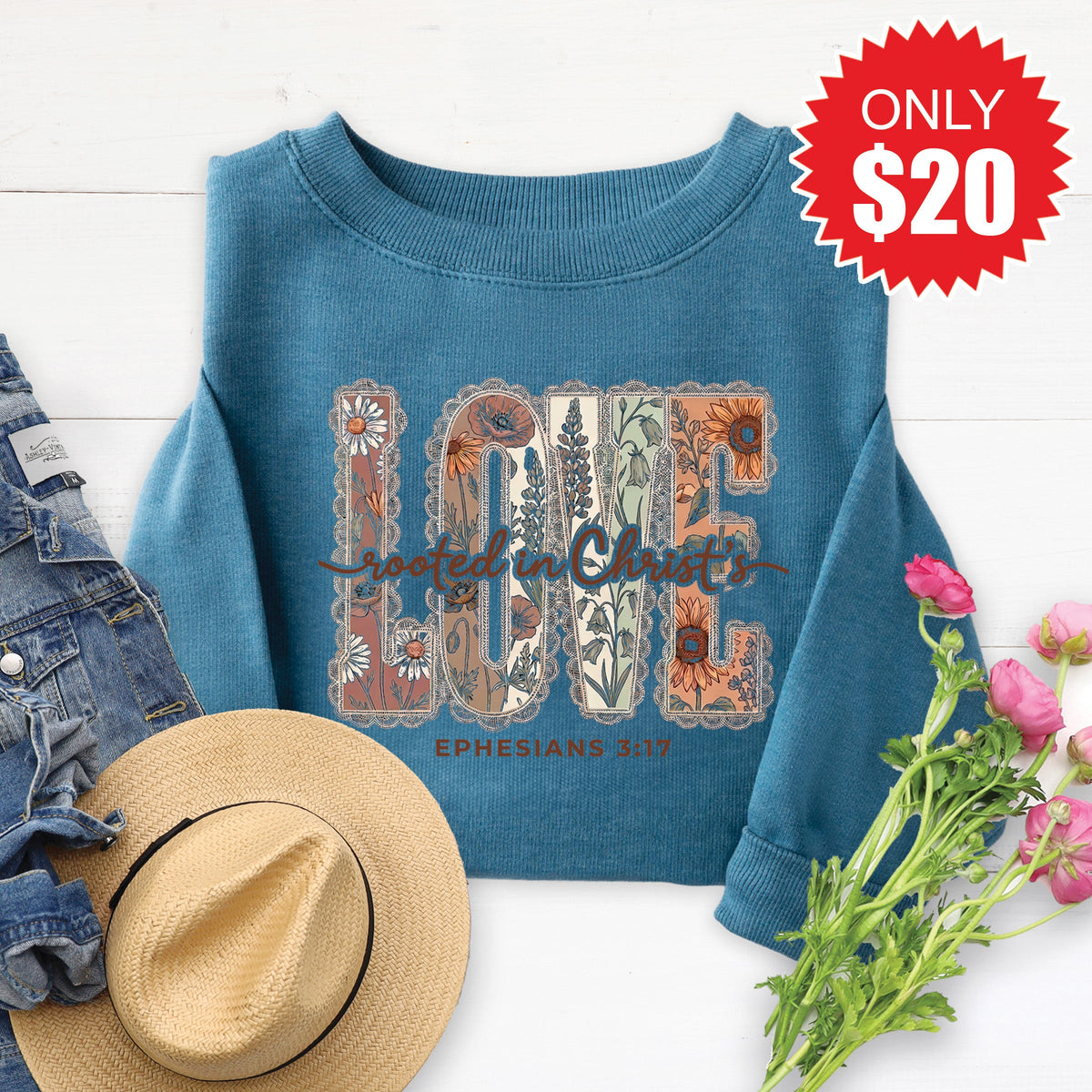 Rooted In Chris Sweatshirt - Heather Deep Teal - 20 product image 1