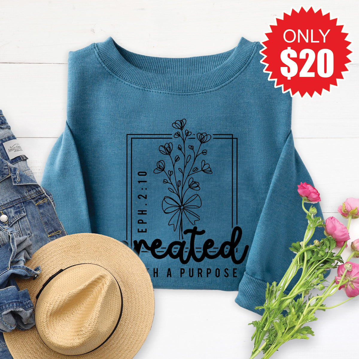 Created With a Purpose Sweatshirt - Heather Deep Teal - 20 product image 1