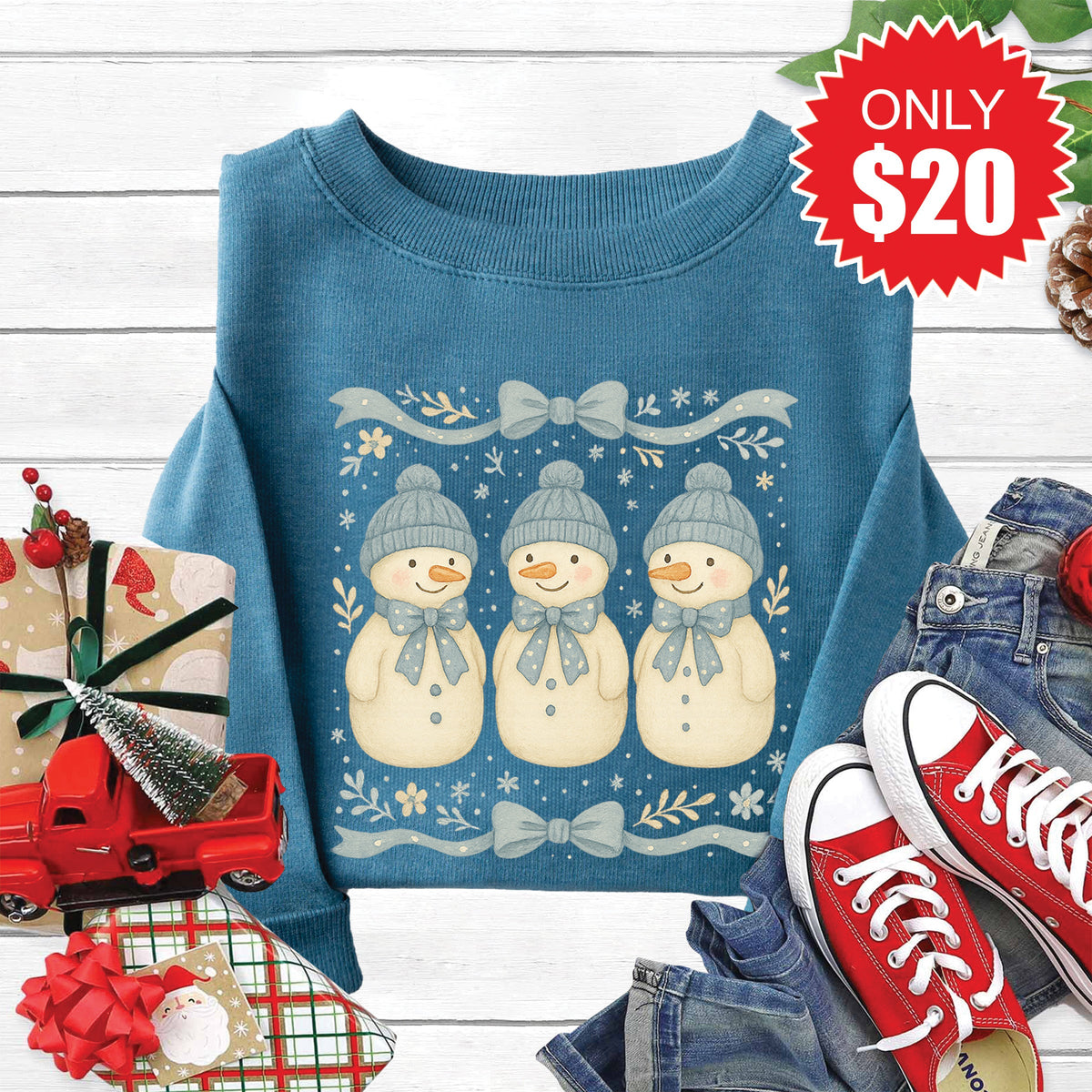 Snowmen Sweatshirt - Heather Deep Teal - 20 product image 1