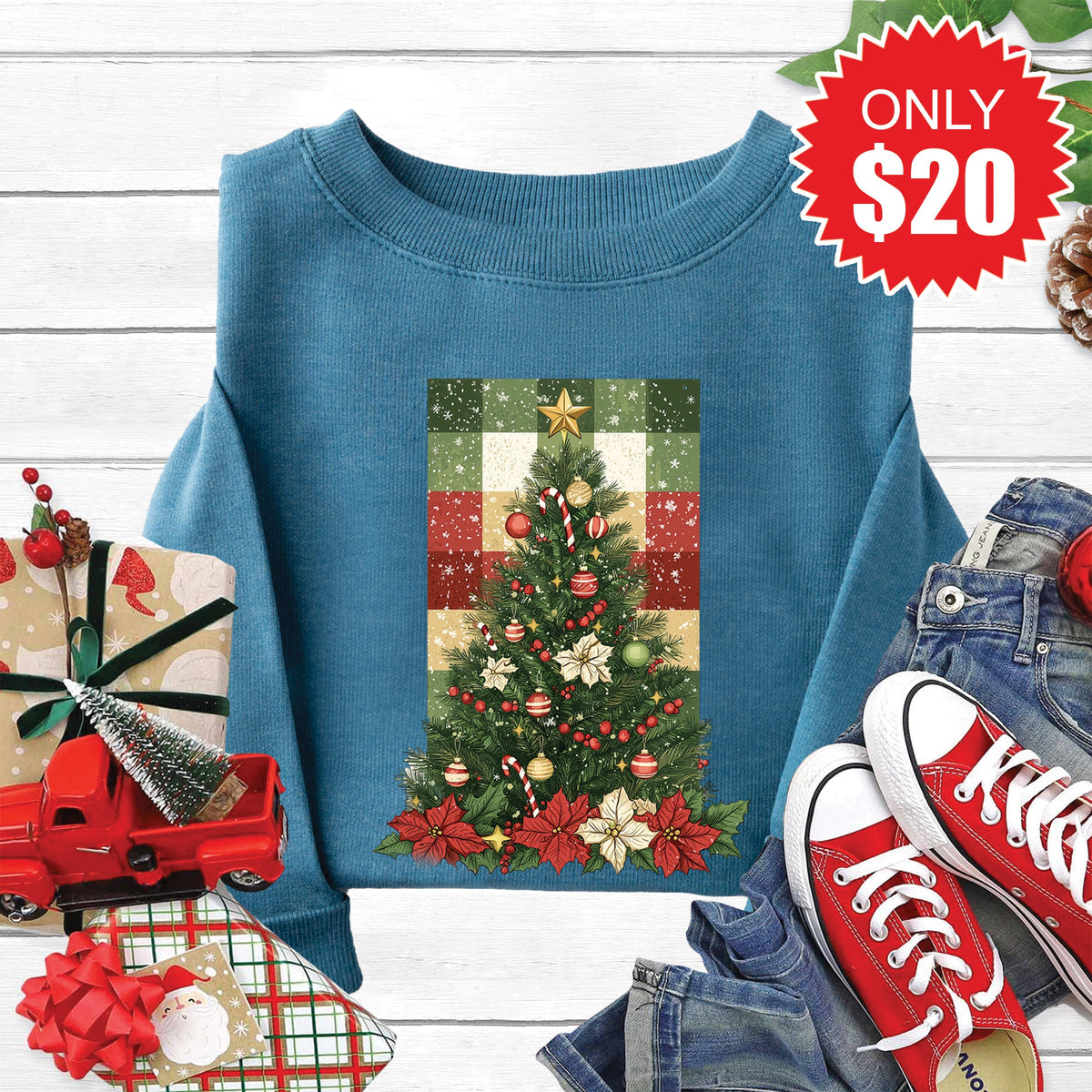 Christmas Tree Sweatshirt - Heather Deep Teal - 20 product image 1