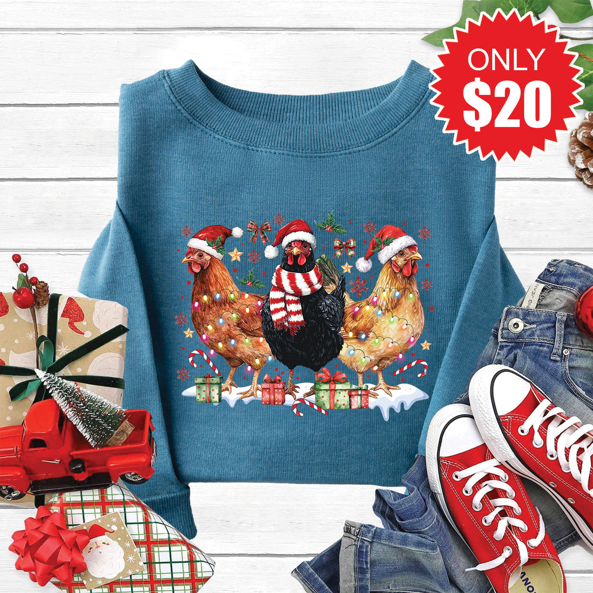 Chicken Christmas Sweatshirt - Heather Deep Teal - 20 product image 1