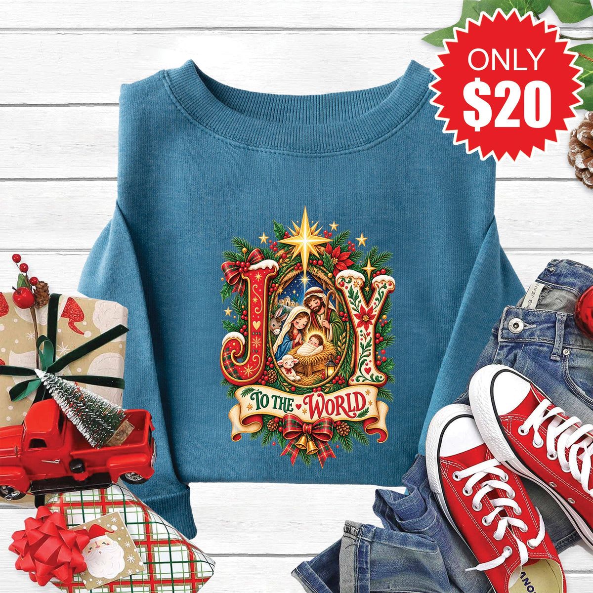 Joy To The World Sweatshirt - Heather Deep Teal - 20 product image 1