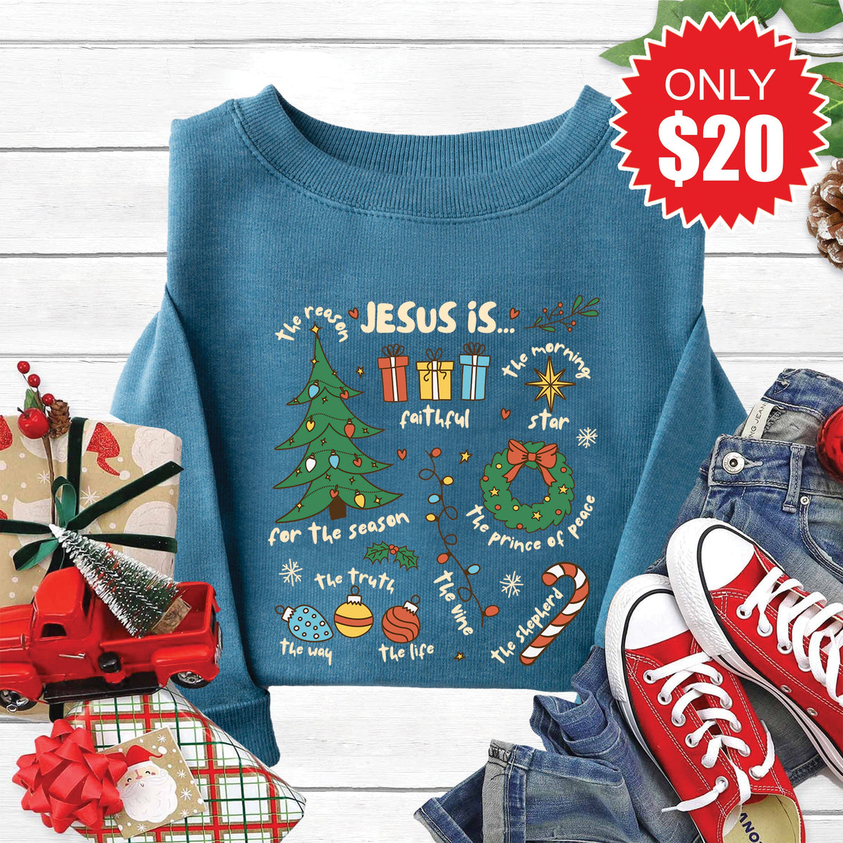 Jesus Is Christmas Sweatshirt - Heather Deep Teal - 20 product image 1