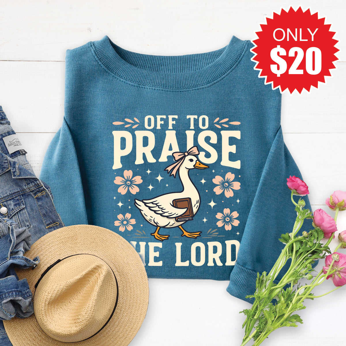 Off To Praise The Lord Sweatshirt - Heather Deep Teal - 20 product image 1