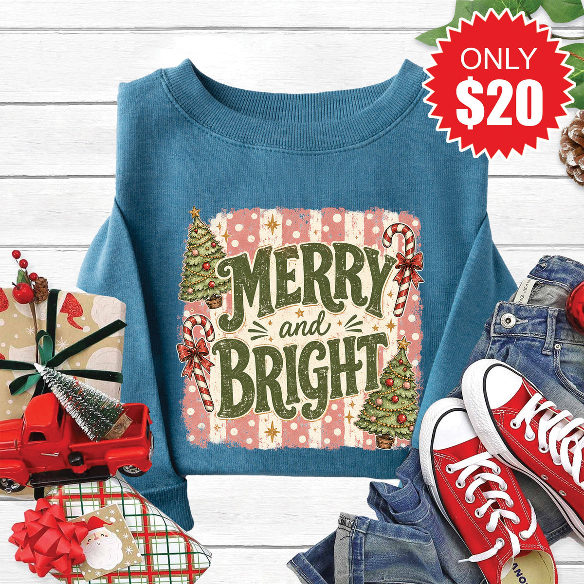 Merry and Bright Sweatshirt - Heather Deep Teal - 20 product image 1