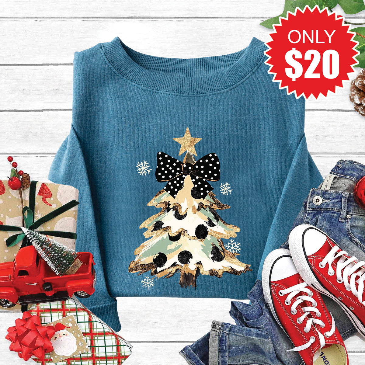 Glitter Christmas Tree Sweatshirt - Heather Deep Teal - 20 product image 1