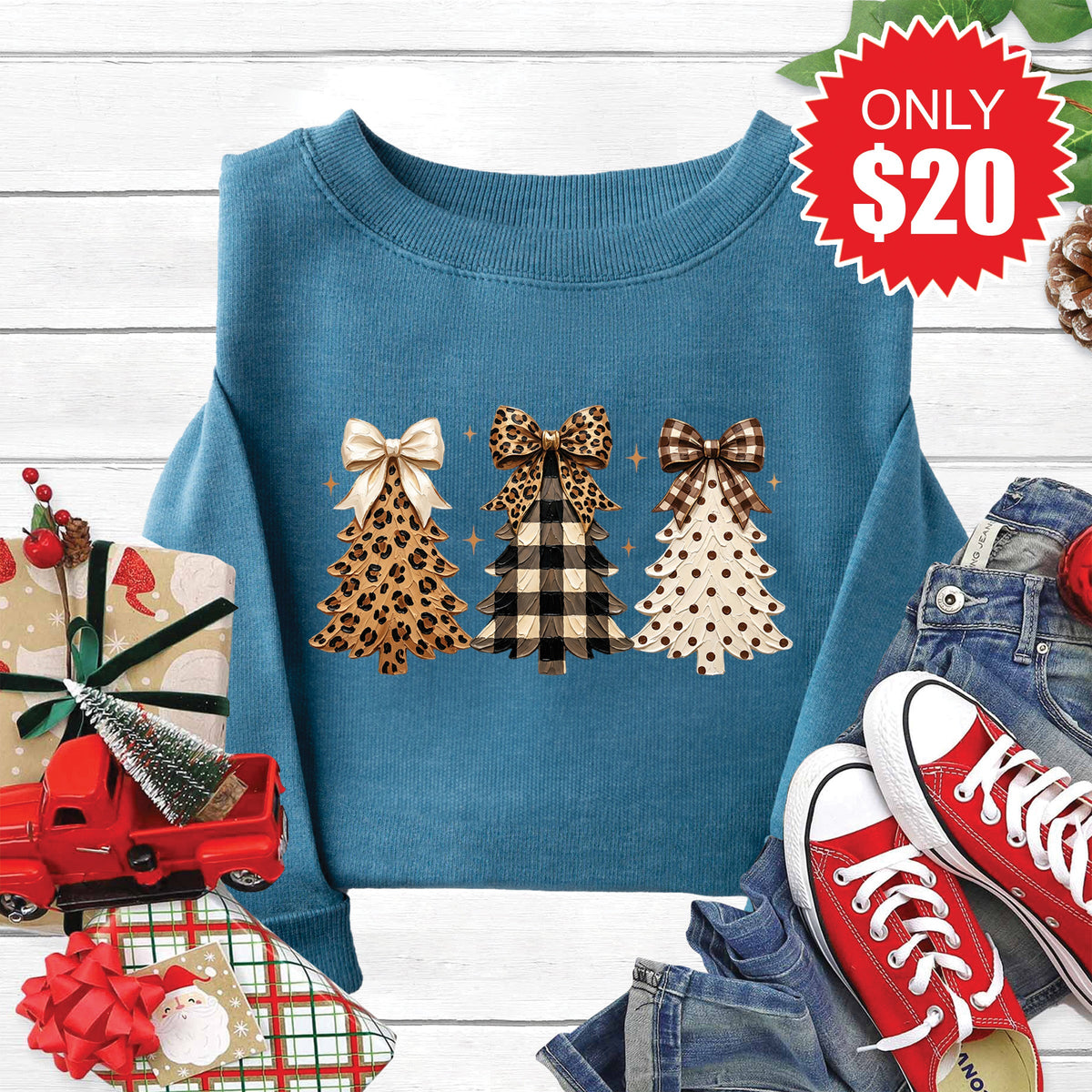 Christmas Leopard Sweatshirt - Heather Deep Teal - 20 product image 1