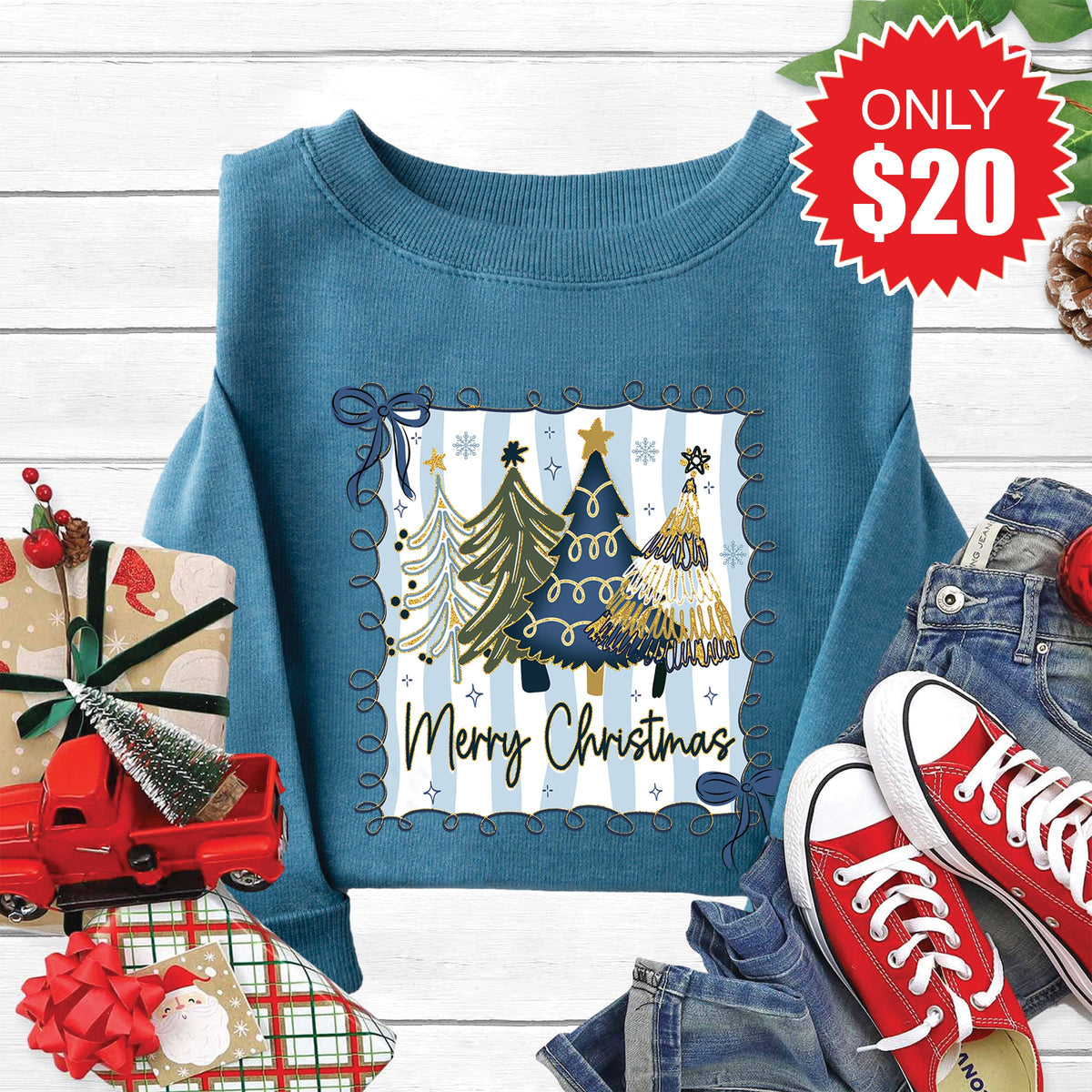 Merry Christmas Sweatshirt - Heather Deep Teal - 20 product image 1