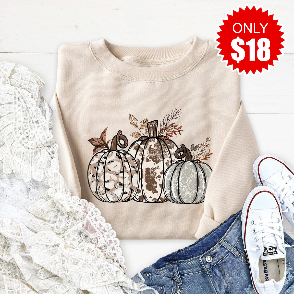 Pumpkin Trio Sweatshirt - Heather Dust - 18 product image 1