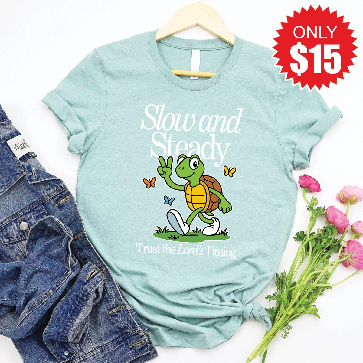 Slow And Steady Tee - Heather Dusty Blue - 15 product image 1
