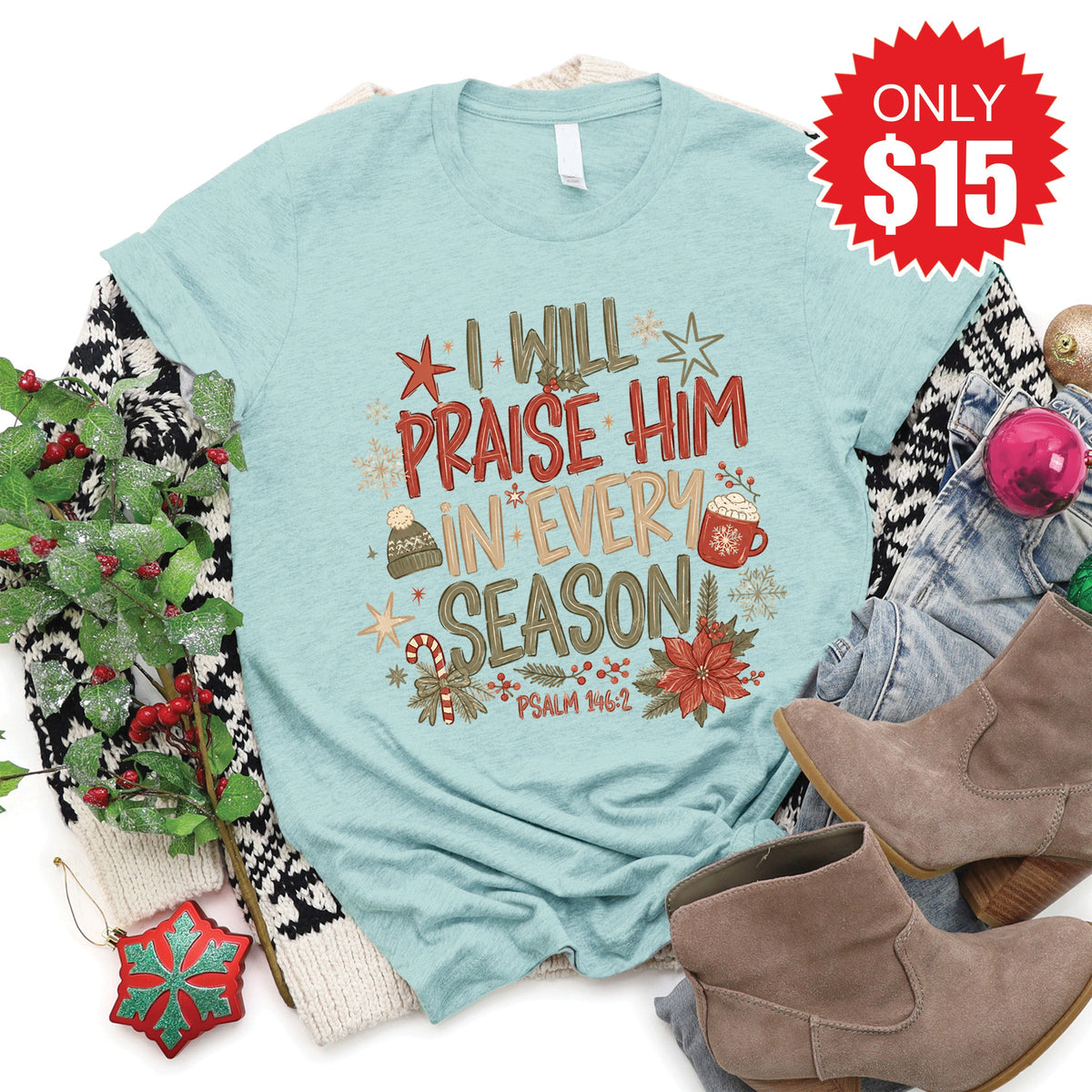 Praise Him Tee - Heather Dusty Blue - 15 product image 1