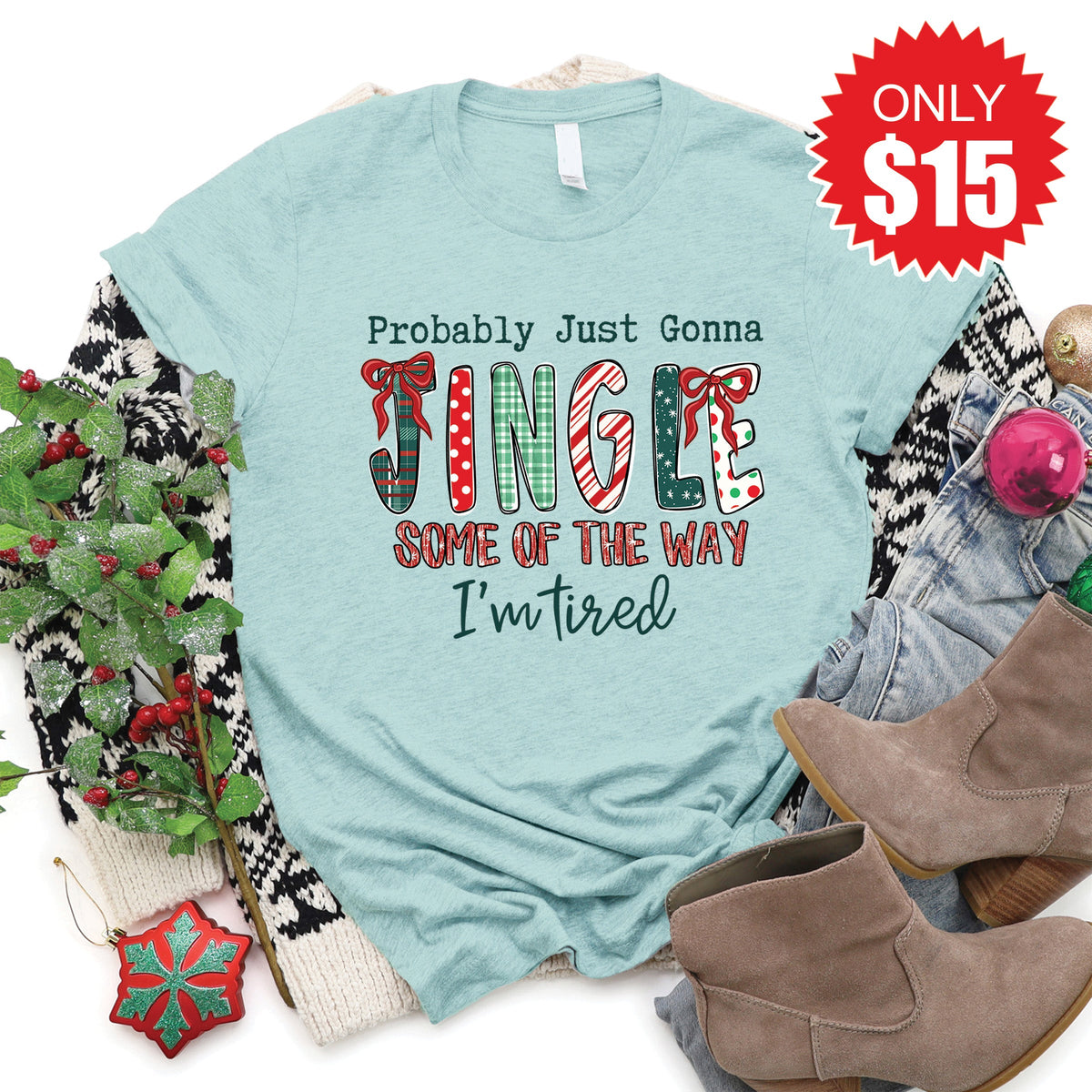 Jingle Some Of The Way Tee - Heather Dusty Blue - 15 product image 1