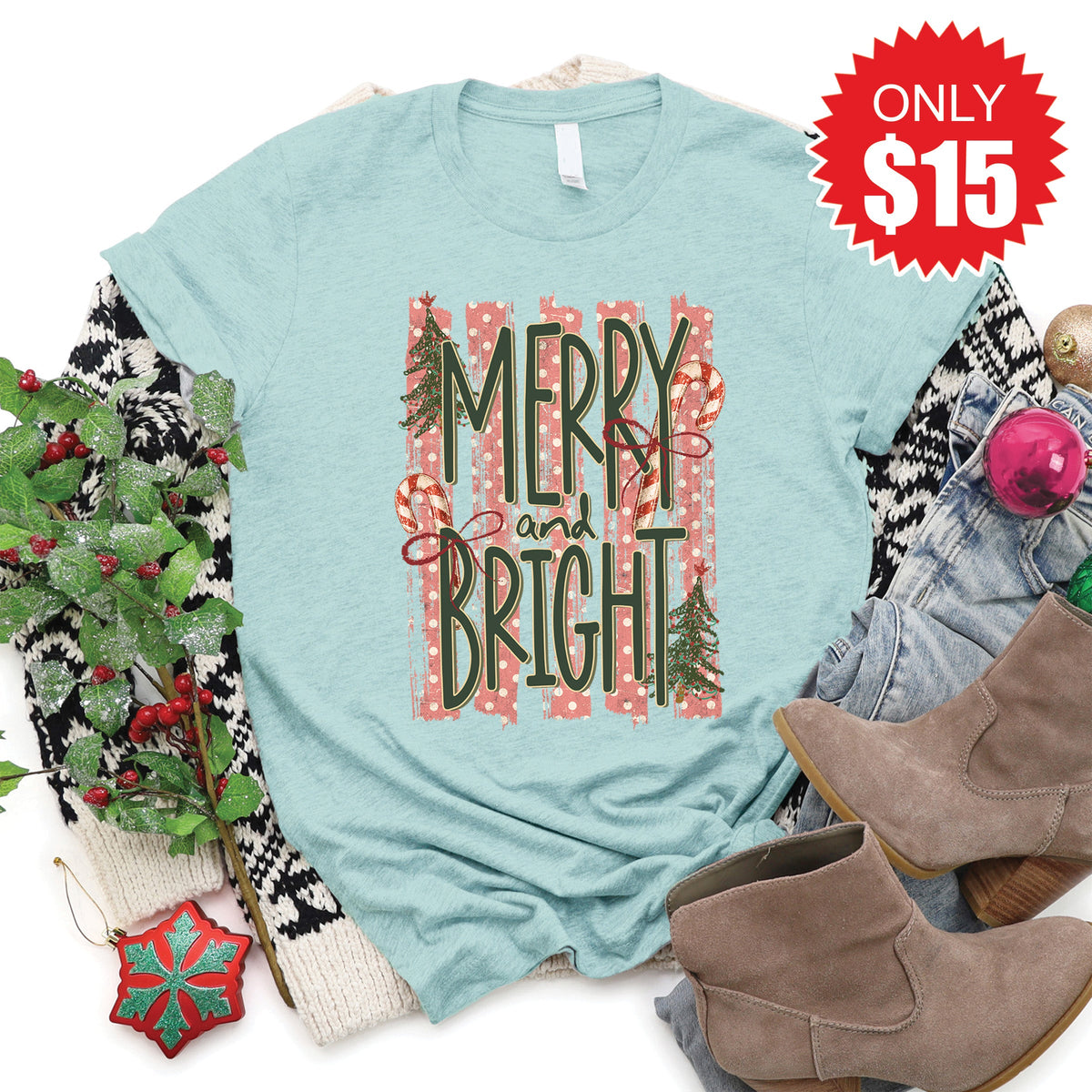 Merry and Bright Tee - Heather Dusty Blue - 15 product image 1