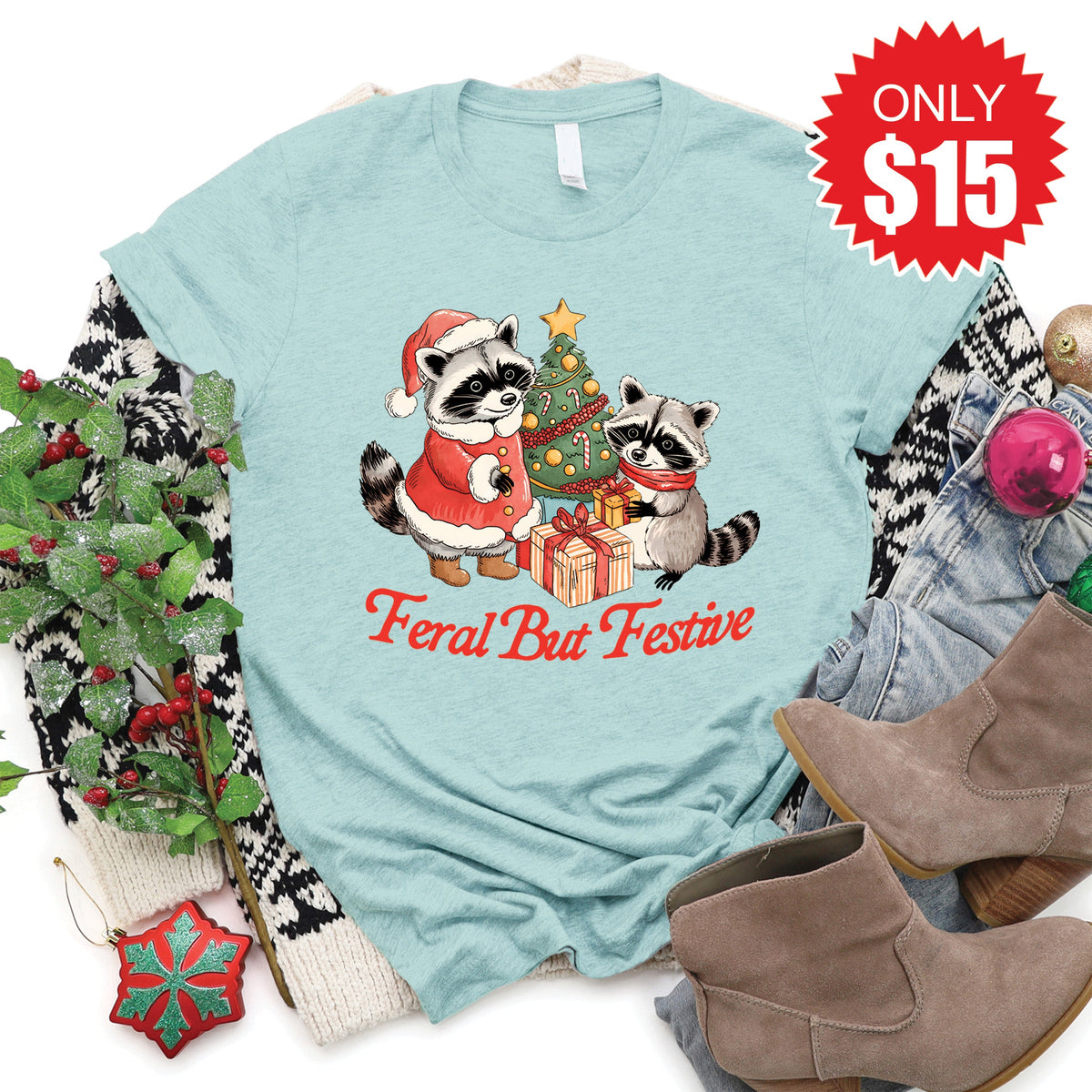 Feral But Festive Tee - Heather Dusty Blue - 15 product image 1