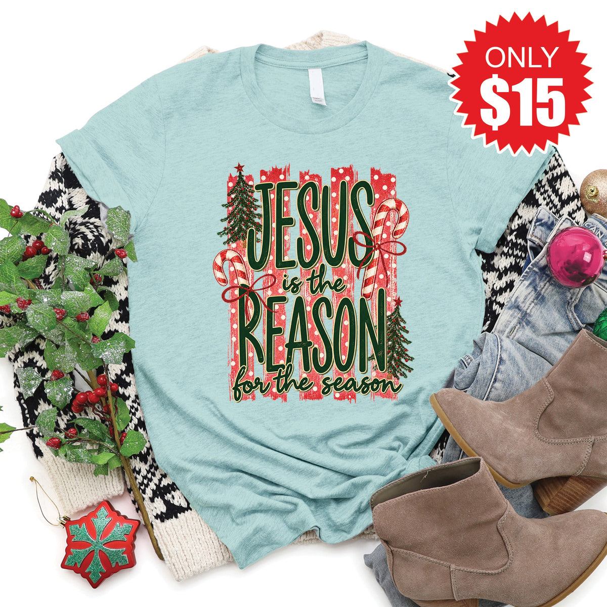 Jesus Is The Reason Tee - Heather Dusty Blue - 15 product image 1