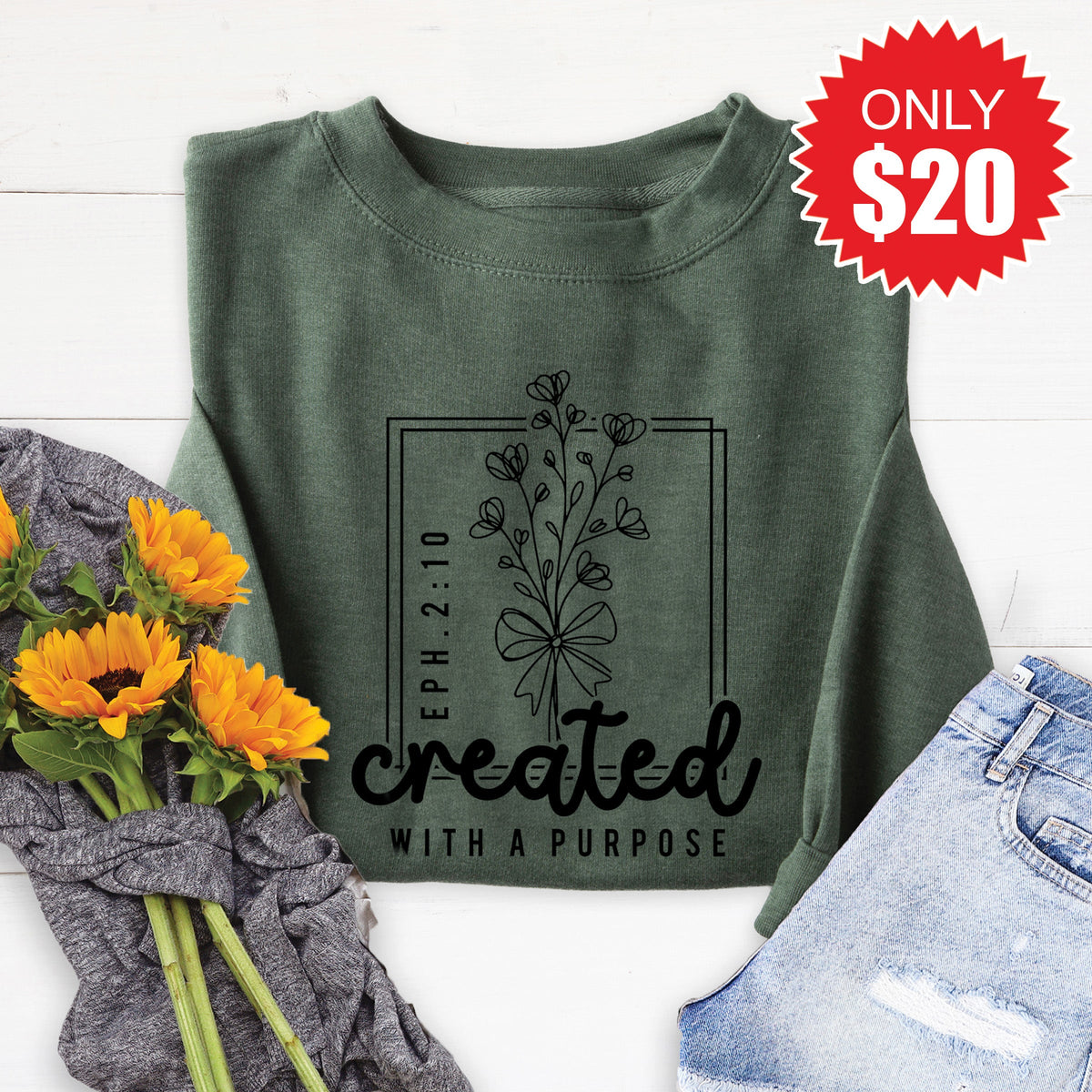 Created With a Purpose Sweatshirt - Heather Forest - 20 product image 1