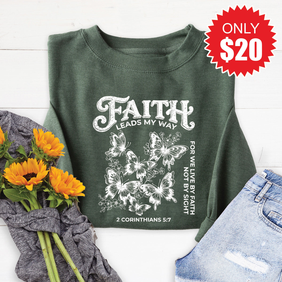 Faith Leads My Way Sweatshirt - Heather Forest - 20 product image 1