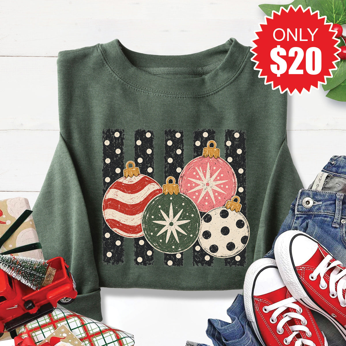 Christmas Ornaments Sweatshirt - Heather Forest - 20 product image 1