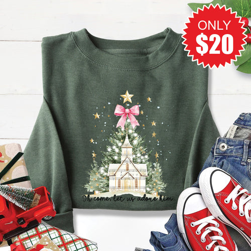 Adore Him Christmas Tree Sweatshirt - Heather Forest - 20 product image 1