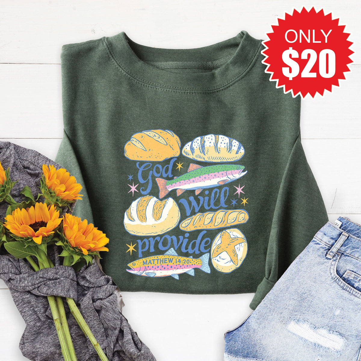 God Will Provide Sweatshirt - Heather Forest - 20 product image 1