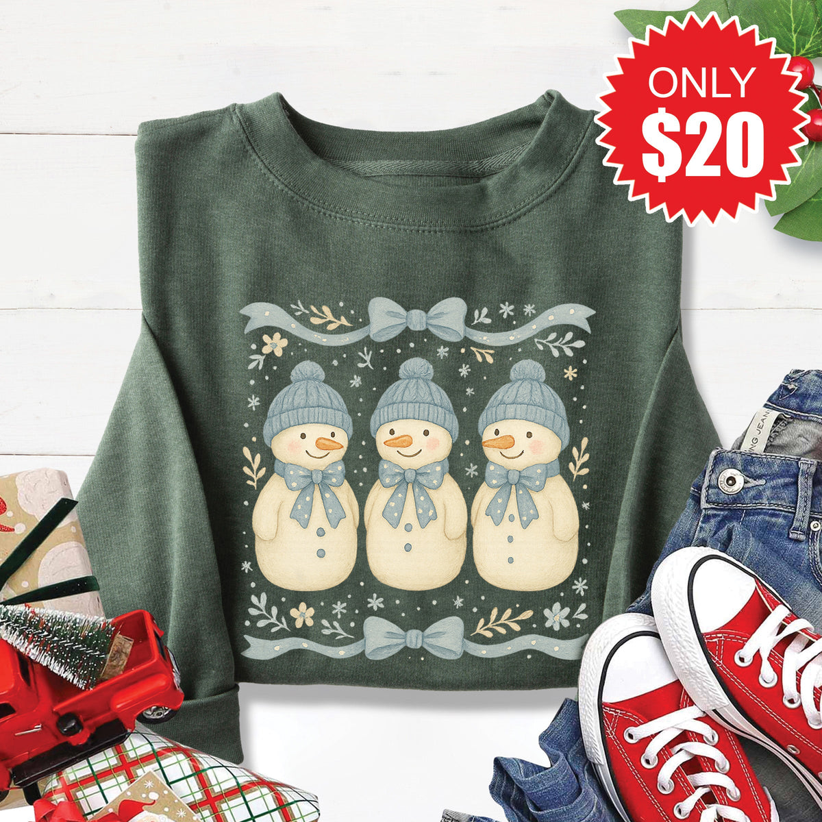 Snowmen Sweatshirt - Heather Forest - 20 product image 1