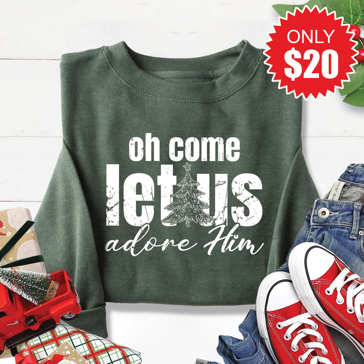 Let Us Adore Him Sweatshirt - Heather Forest - 20 product image 1