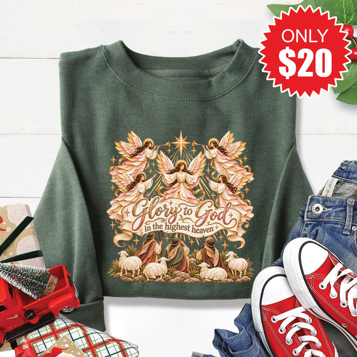 Glory to God Sweatshirt - Heather Forest - 20 product image 1