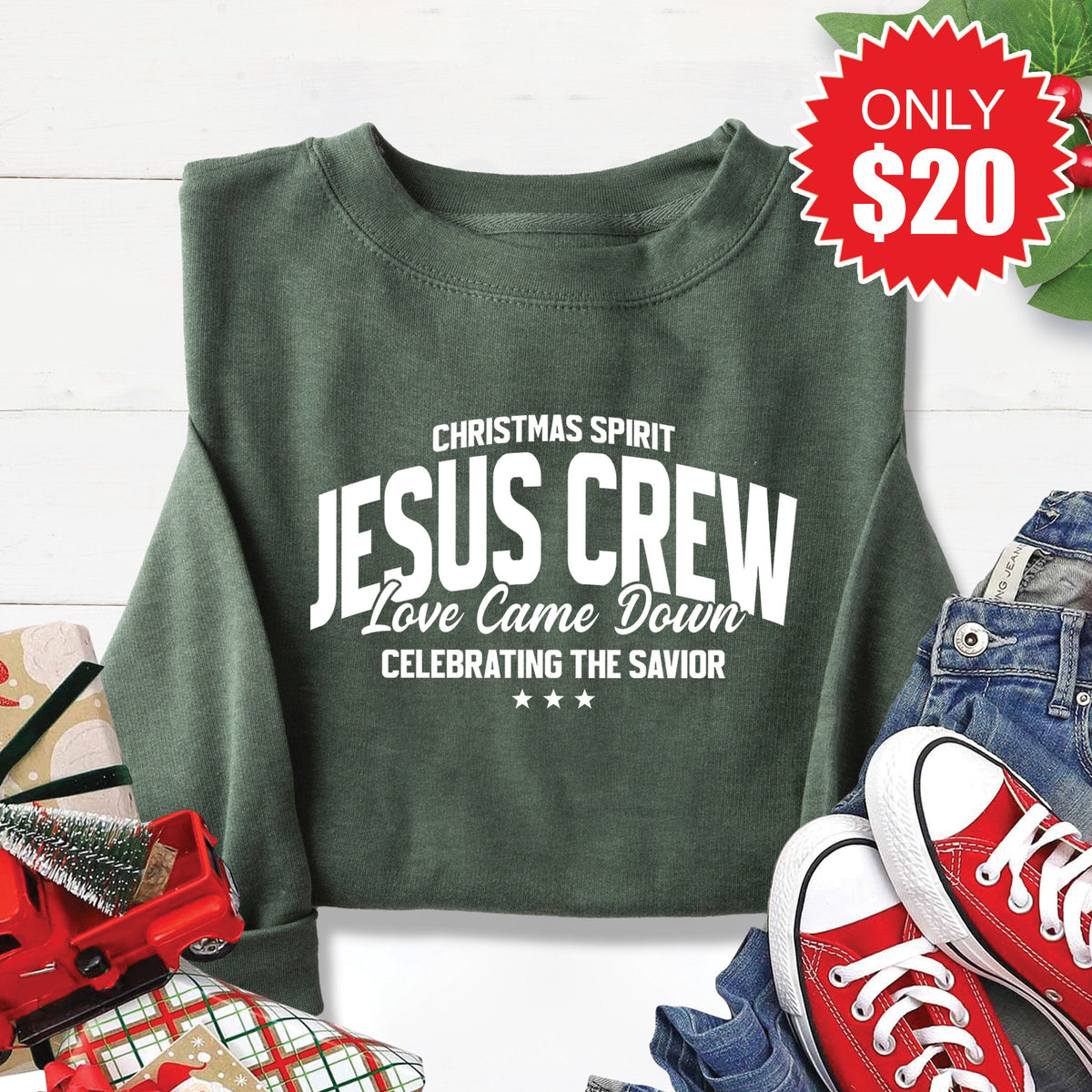 Jesus Crew Sweatshirt - Heather Forest - 20 product image 1
