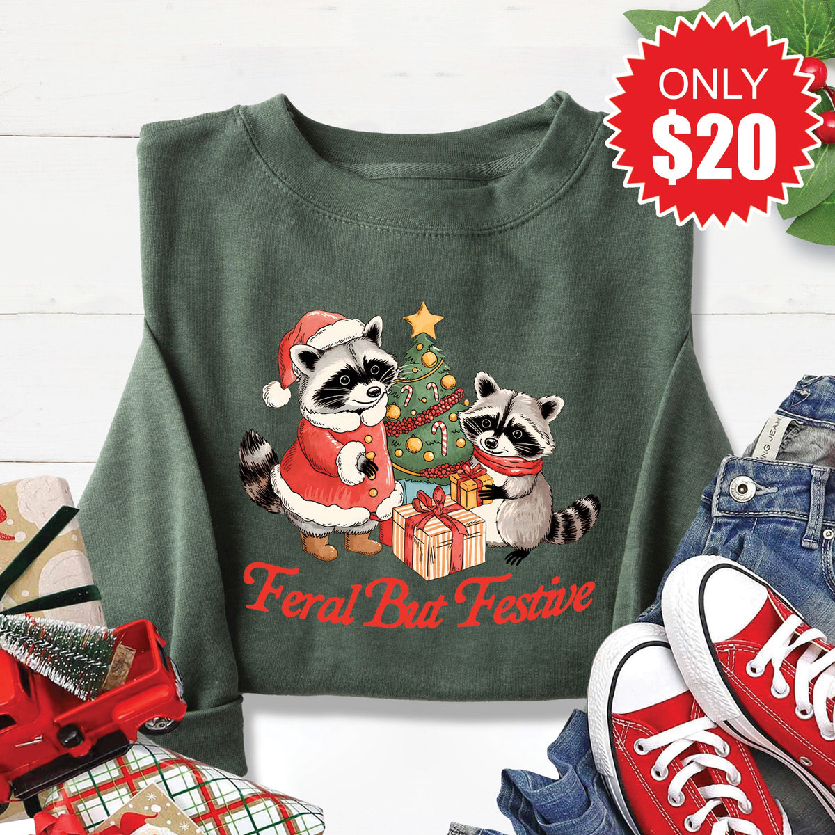 Feral But Festive Sweatshirt - Heather Forest - 20 product image 1