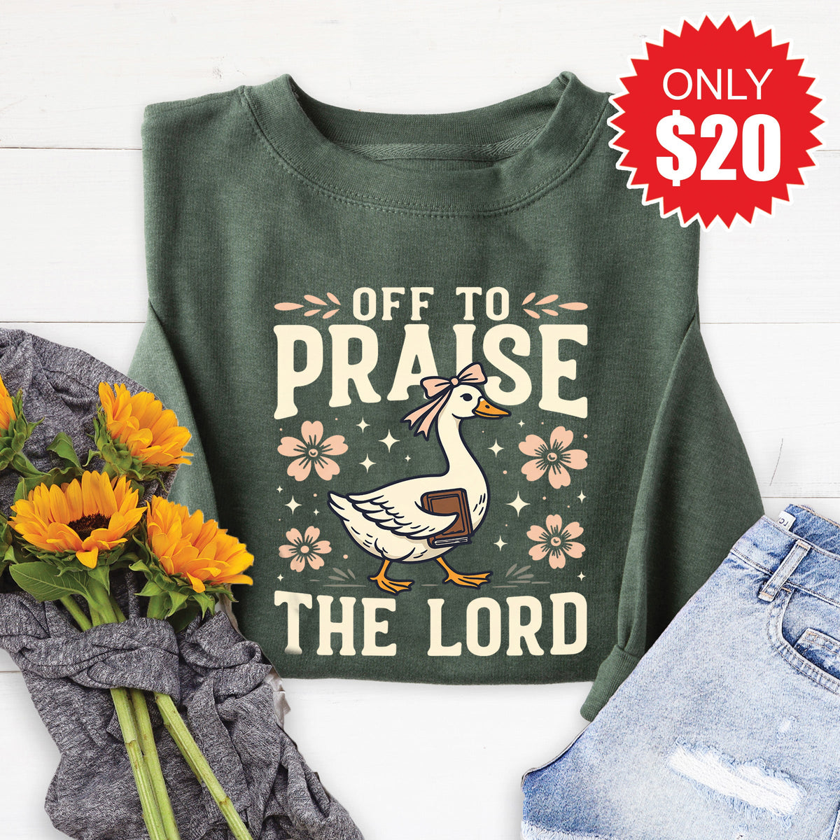Off To Praise The Lord Sweatshirt - Heather Forest - 20 product image 1