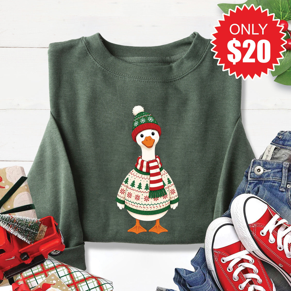 Christmas Goose Sweatshirt - Heather Forest - 20 product image 1
