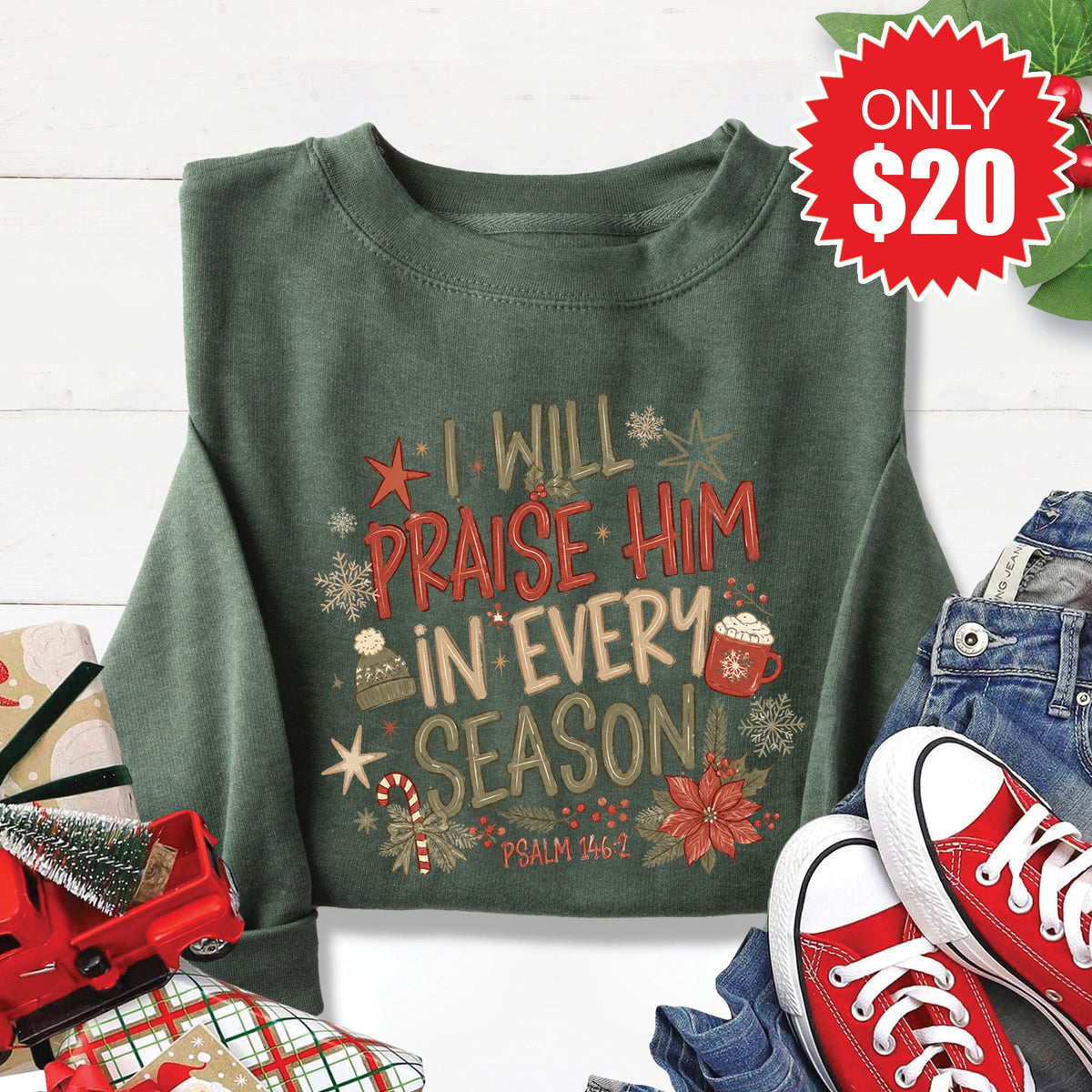 Praise Him Sweatshirt - Heather Forest - 20 product image 1