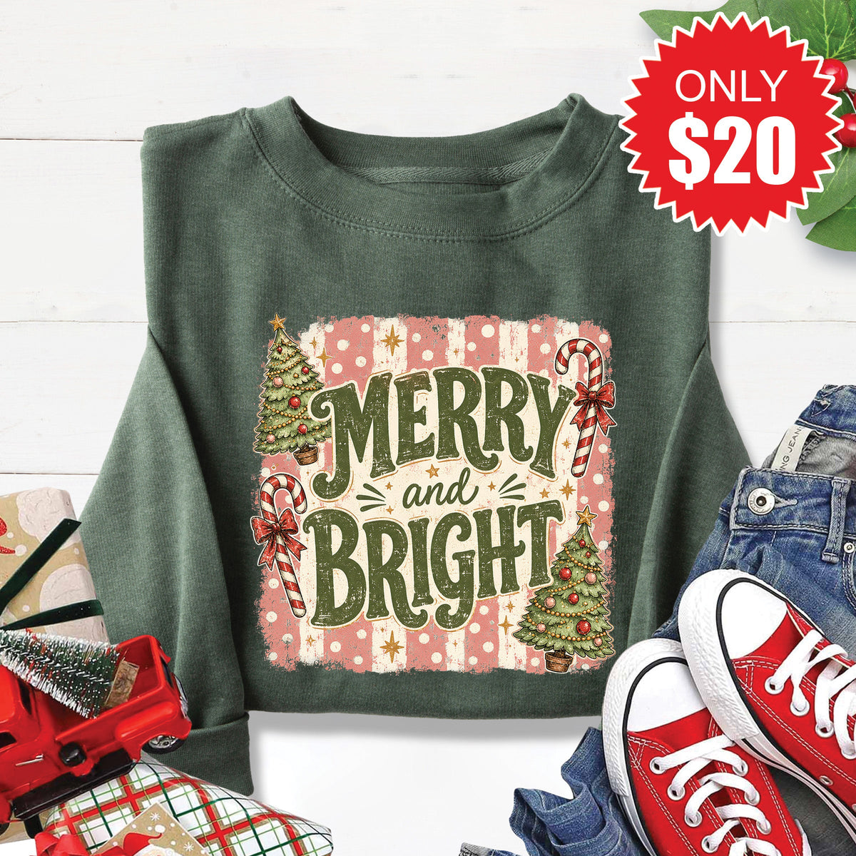 Merry and Bright Sweatshirt - Heather Forest - 20 product image 1