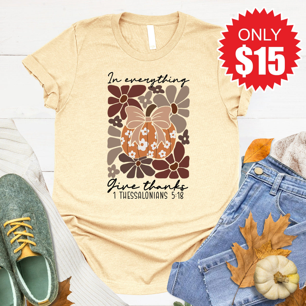 In Everything Give Thanks Tee - Heather French Vanilla - 15 product image 1