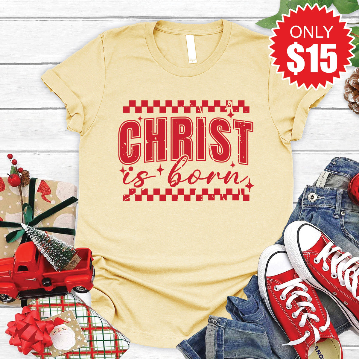 Christ Is Born Tee - Heather French Vanilla - 15 product image 1