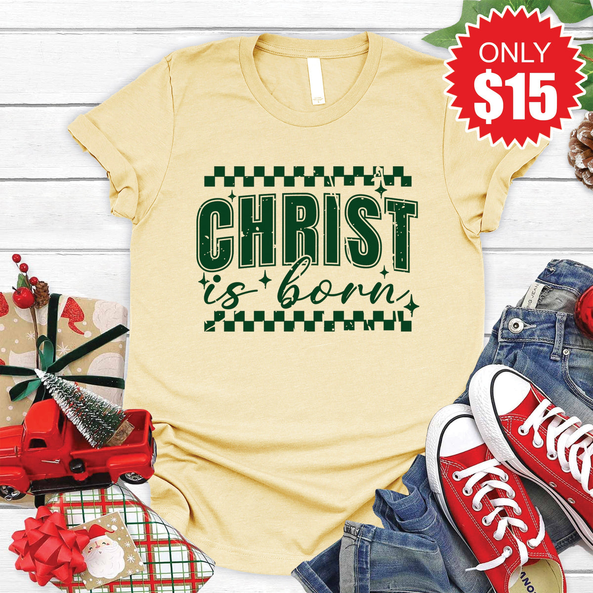 Christ Is Born Tee - Heather French Vanilla - 15 product image 1