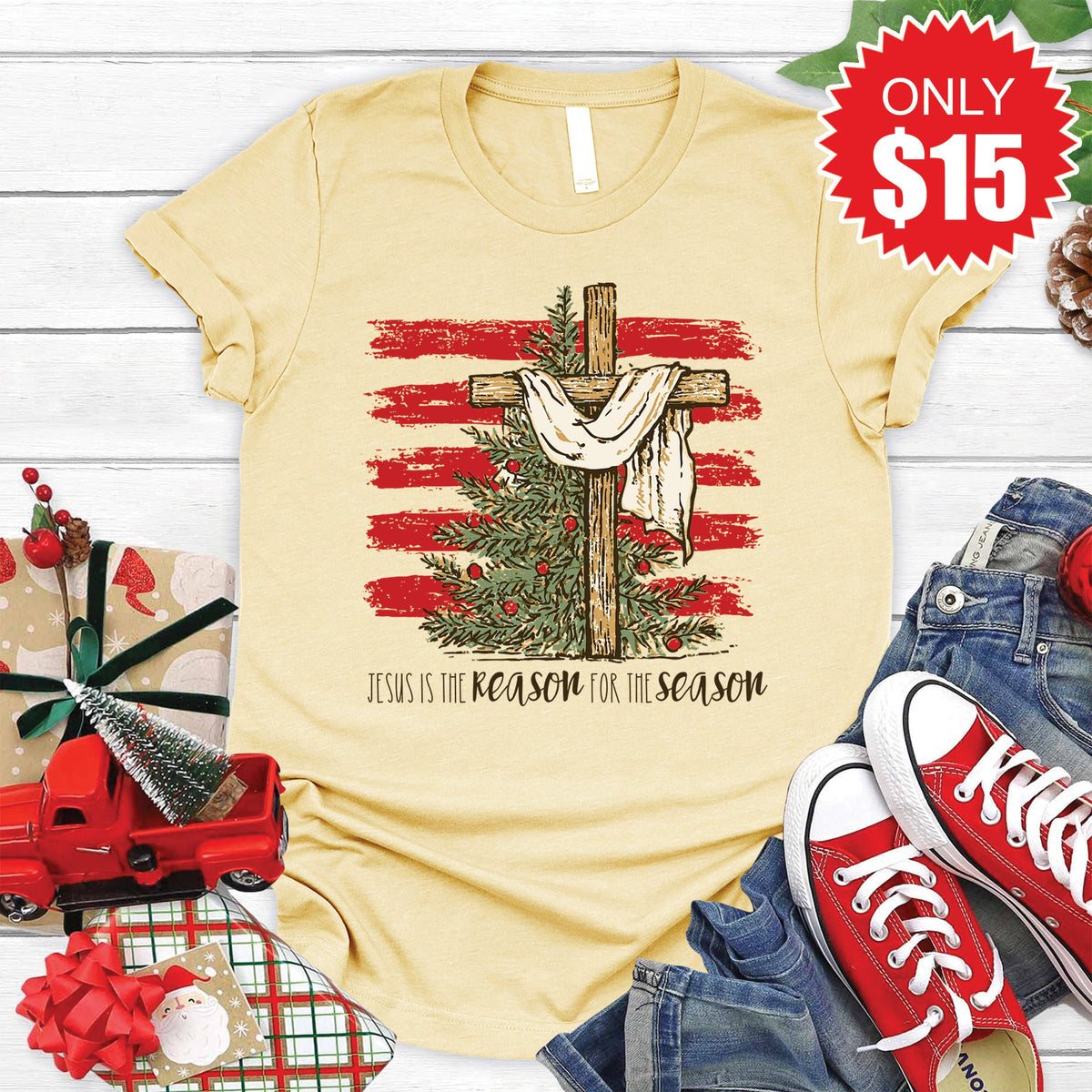 Jesus Is the Reason Tee - Heather French Vanilla - 15 product image 1