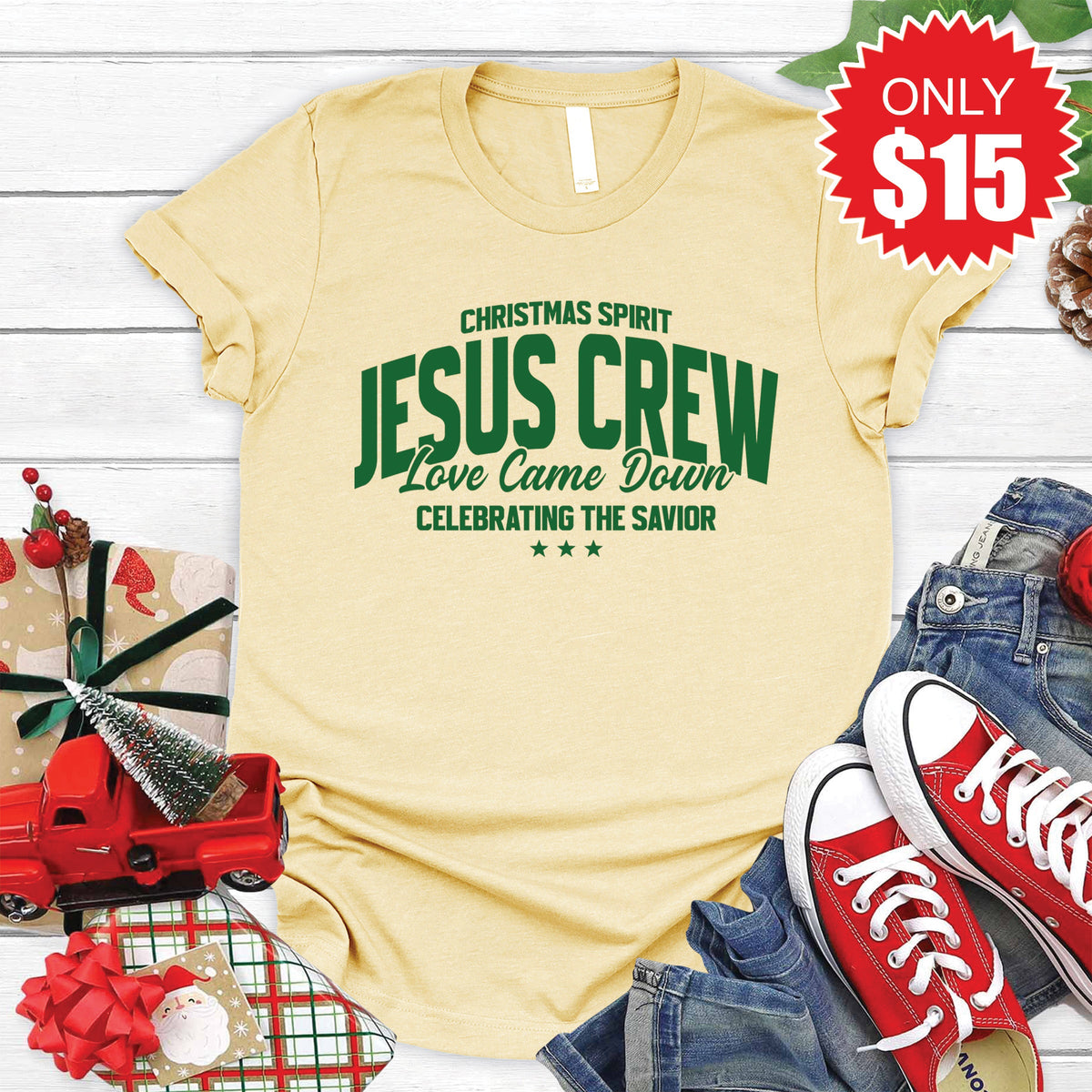 Jesus Crew Tee - Heather French Vanilla - 15 product image 1