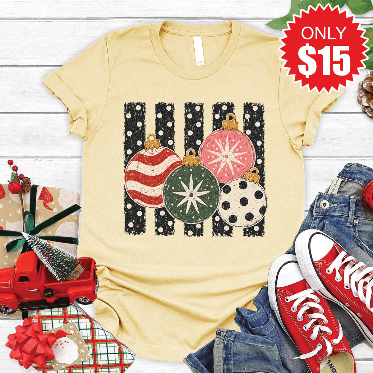 Christmas Ornaments Tee - Heather French Vanilla - 15 product image 1