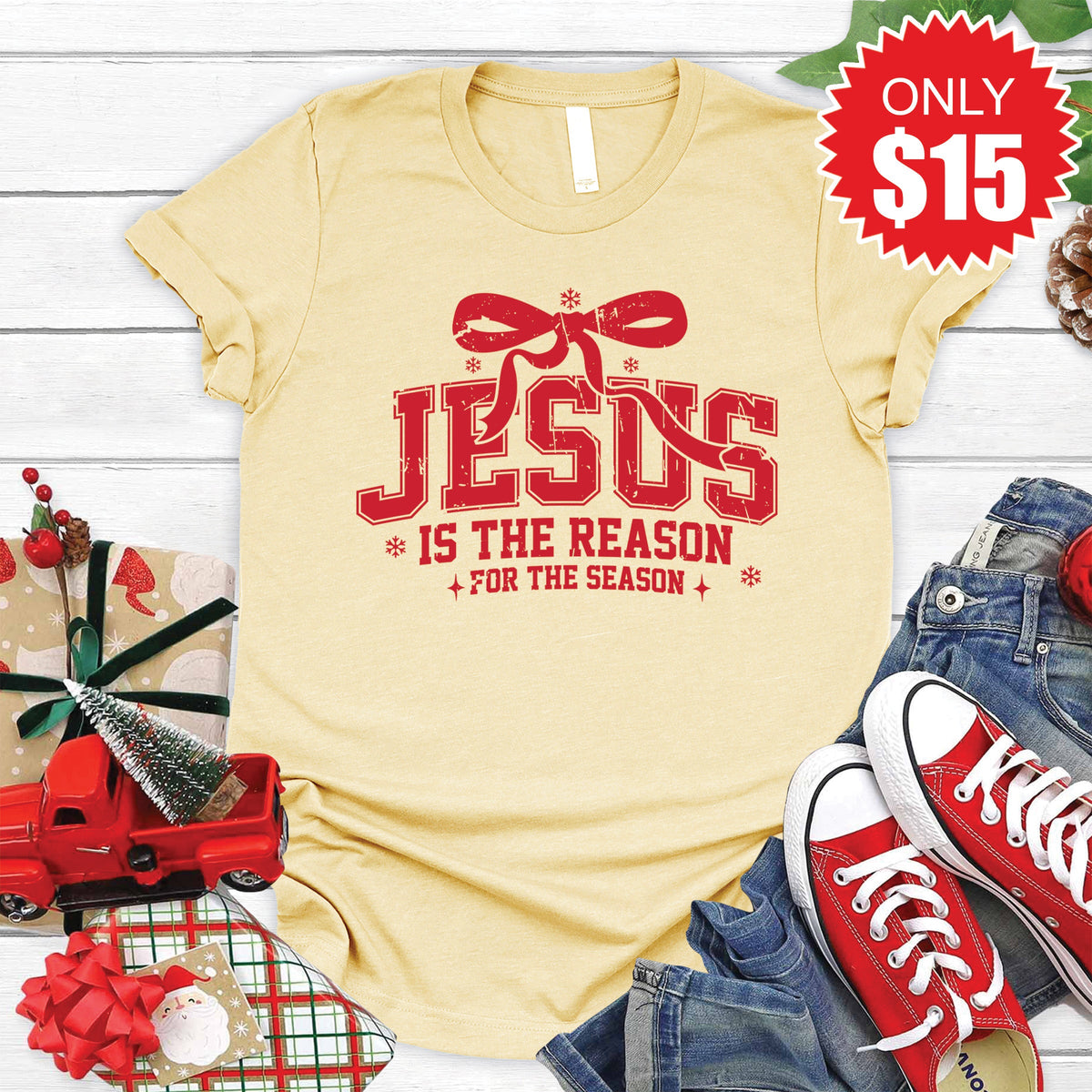Jesus Is The Reason Tee - Heather French Vanilla - 15 product image 1