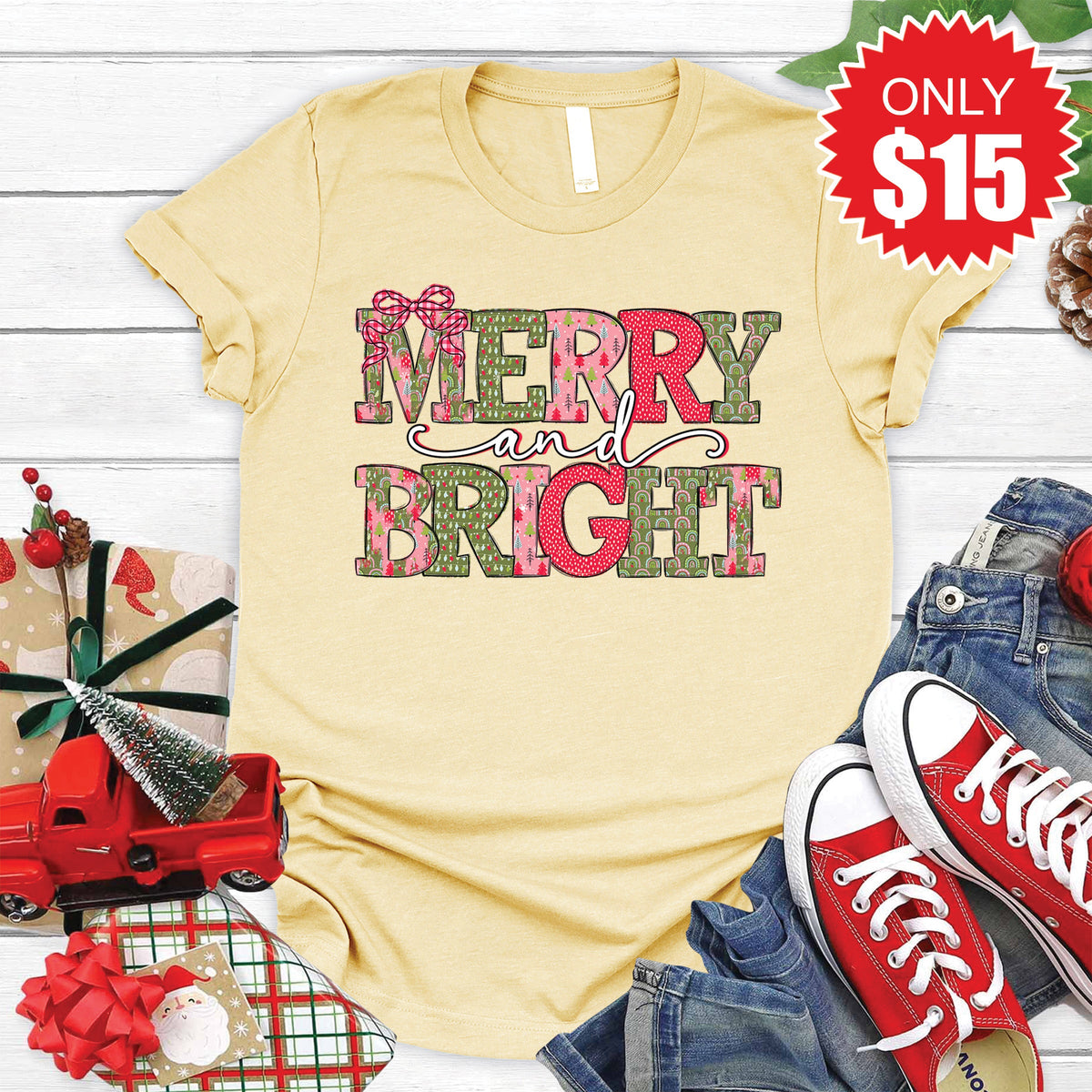 Merry and Bright Tee - Heather French Vanilla - 15 product image 1