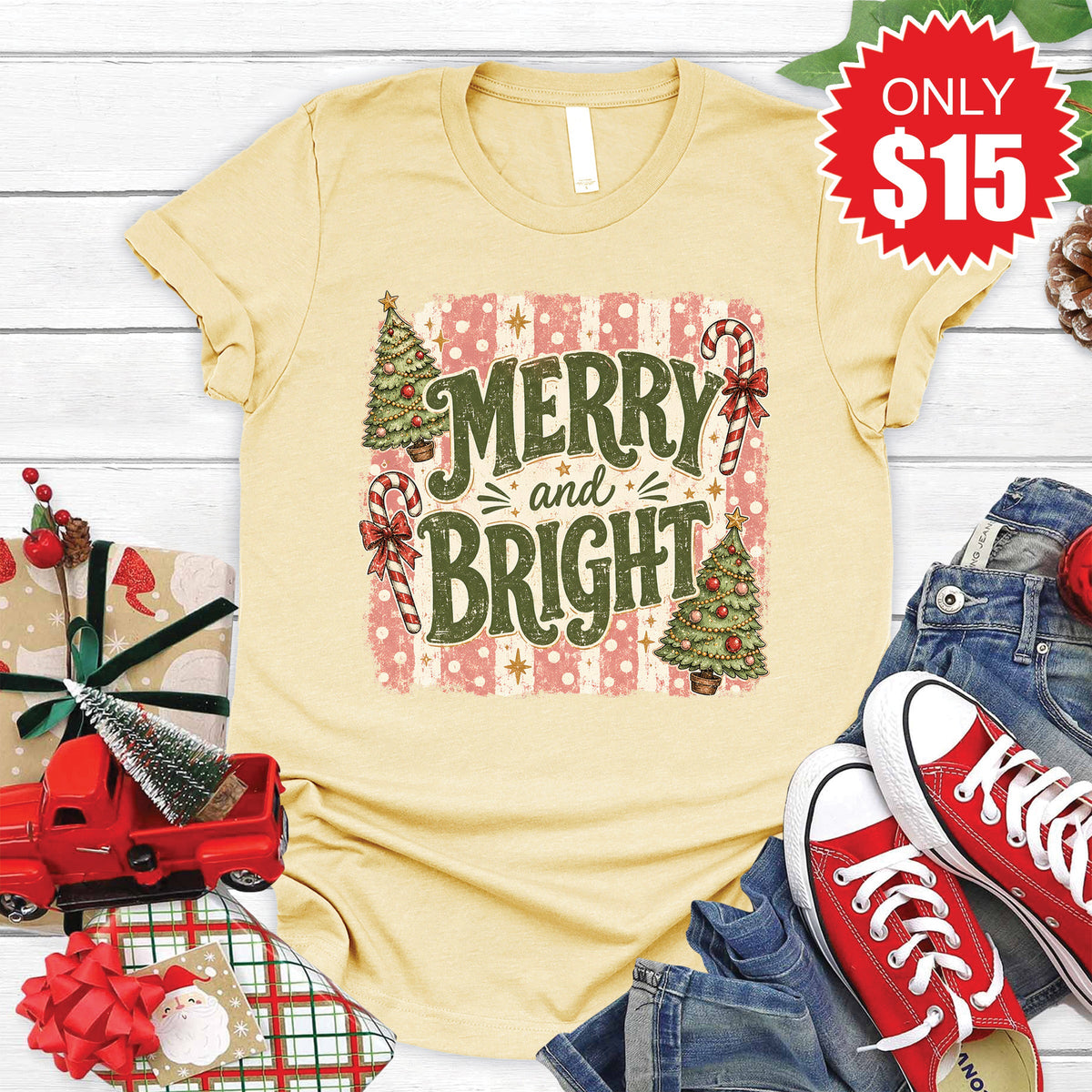 Merry and Bright Tee - Heather French Vanilla - 15 product image 1